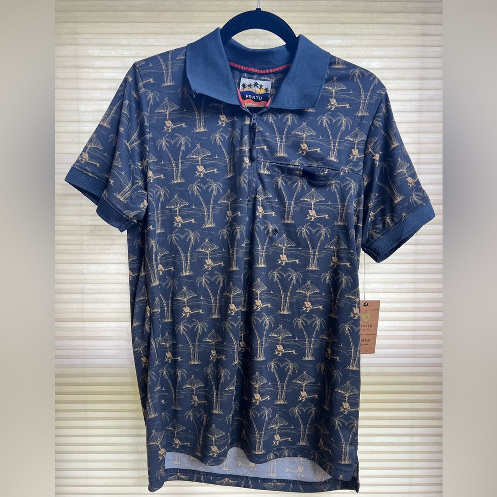 PRNTD by Polymer NWT Navy Blue Palm Print Polo Shirt Men’s Medium